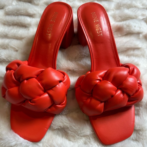 Nine West Orange Block Heel Braided Sandals - Picture 2 of 9